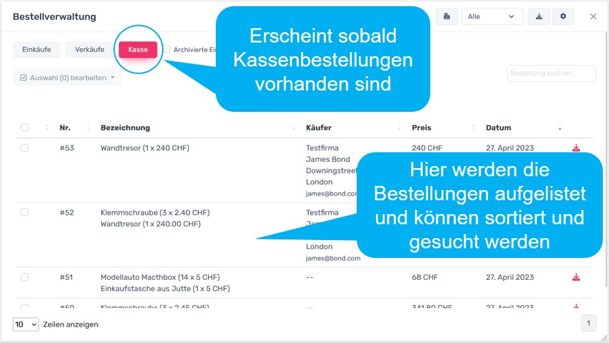 Kasse Bestellverwaltung